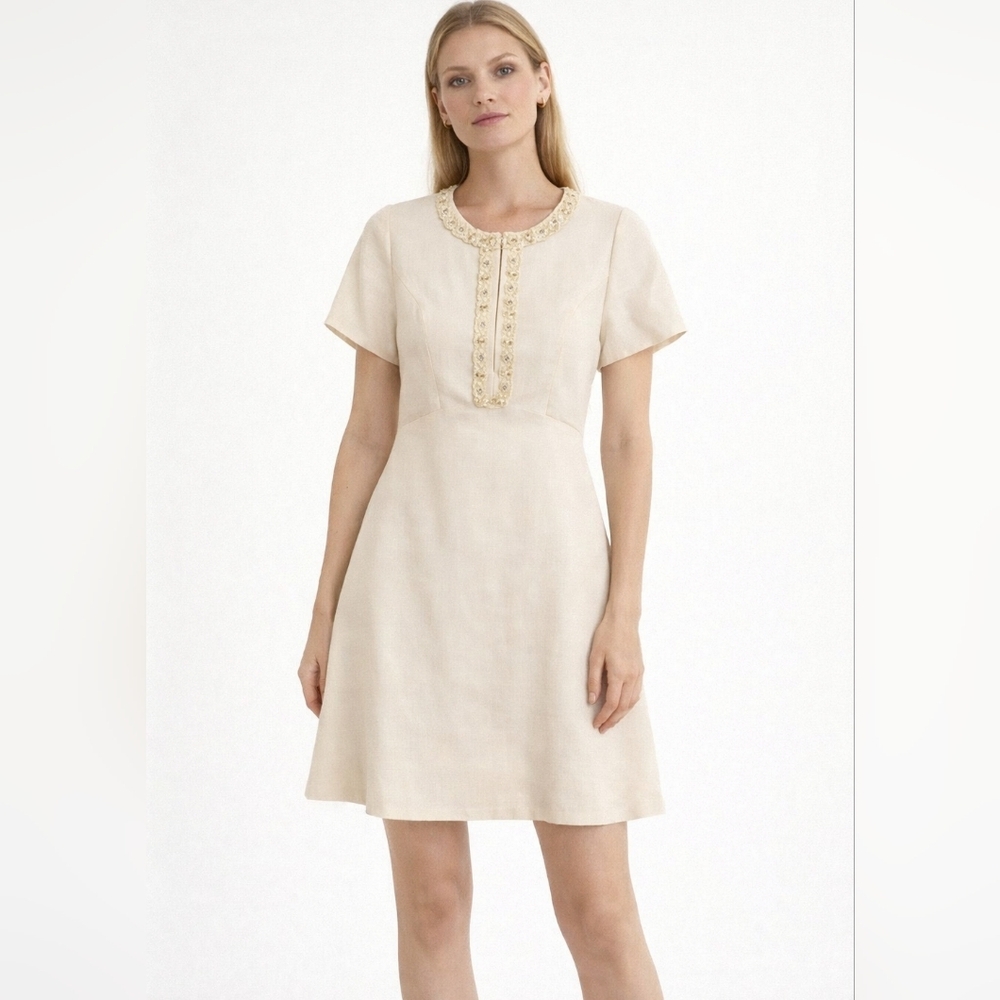 Vintage Ivory / Cream Lace Trim A-Line Dress Romantic Cottagecore‎ Short Sleeve